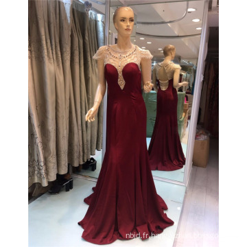 2017 Vin rouge et noir Cap Sleeve Voir à travers Guangzhou perlé élégante sirène robes de soirée